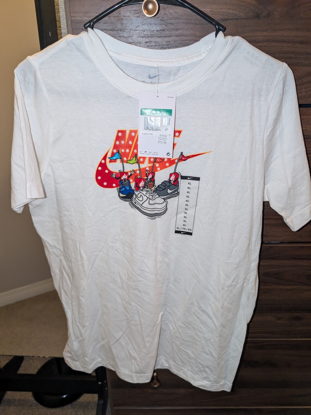 Nike White Graphic Men’s T-Shirt with Colorful Sneaker Logo